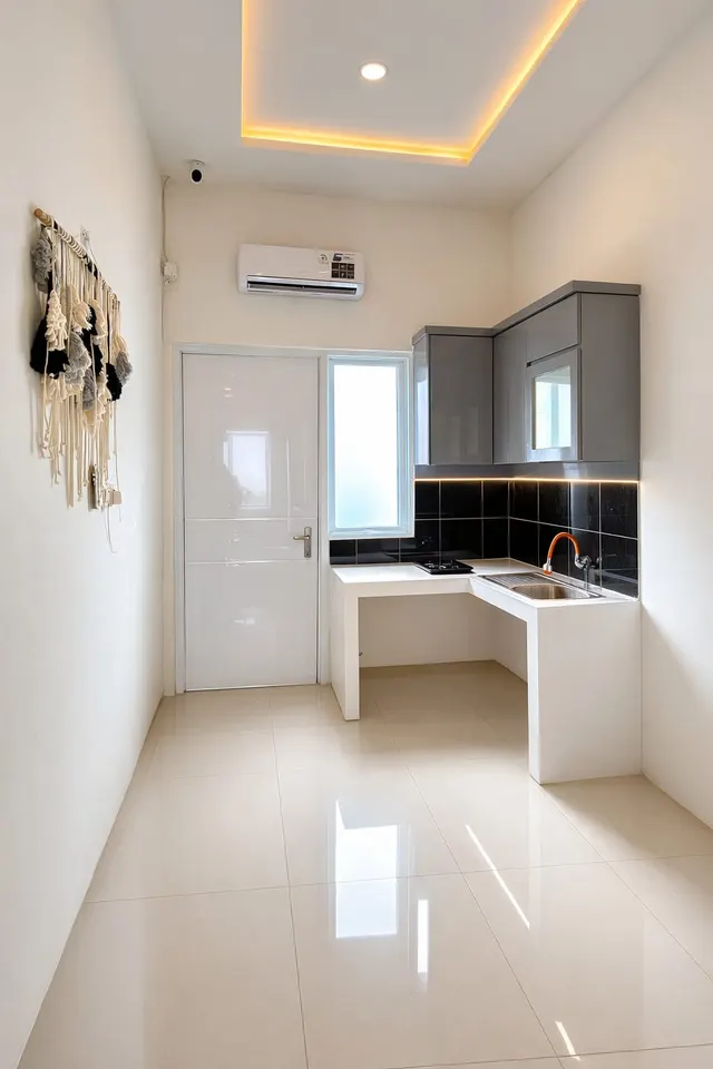 Area dapur Pesona Amaryllis dengan meja dapur wastafel dan pintu sliding