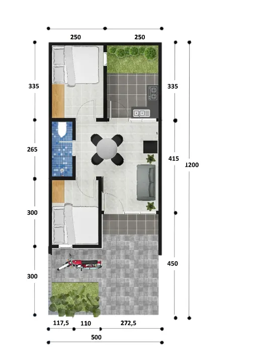 Layout 5 × 12 Meter